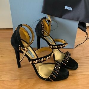 Prada Black Suede Sandals Size 38
